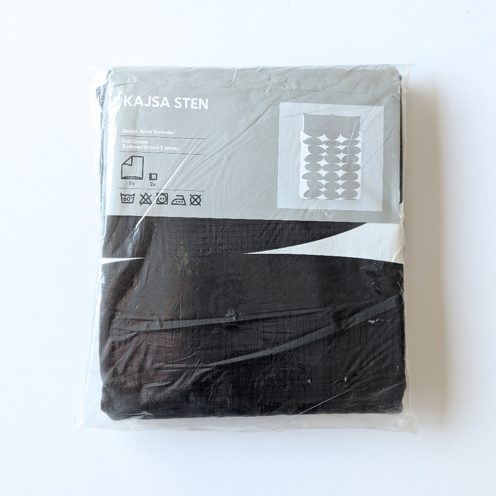 Ikea Kajsa Sten Full / Queen Duvet Cover and Pillowcase Set - Black & White